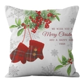 Housse de coussin de Noël en lin avec gants et houx pour décoration de fête à la maison - 45*45cm (Coussin non inclus) / Moufles à carreaux rouges (YMD211-3)