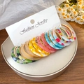 Detailed set of multi-colored resin hoop earrings with marble texture on display card - 28# Silver Earring Post - Gold Colored Multi-Pair Set