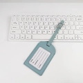 Light blue PU leather luggage tag with adjustable buckle strap and clear ID window - Stitched Frame No-Flip Style / Light Blue