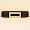 Cinturón ancho elástico negro con hebilla cuadrada de metal dorado de moda - Negro