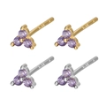 S925 sterling silver stud earrings featuring purple zircon flowers in gold and silver - 18K Gold / Gold with Purple Zircon
