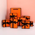 Elegant orange jewelry gift box and paper bag set with black ribbon bow and edging - 7*9*3cm / Orange Bow
