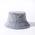Chic grey faux rabbit fur bucket hat with soft plush texture for winter style - Gray