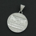 Macro detail of silver hip hop pendant featuring Last Supper relief with sparkling crystals - Pendant Only / Silver