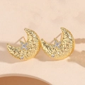 Eleganti orecchini a lobo a forma di luna e stella dorati con cristalli di zirconia - Luna / Oro