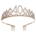 Elegante cerchietto a corona per il 40° compleanno in metallo dorato con strass e pettini - Oro