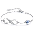 Eleganteres S925 Silber Unendlichkeitsarmband mit blauem Herzkristall und Zirkonia Steinen - Herz Blauer Kristall / Silber-Blau