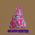 Chic blue knit handbag with vibrant pink floral pattern and single top handle strap - Cyan Floral