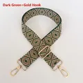 Detail of vintage geometric woven bag strap in deep green and beige with gold metal hooks - Dark Green + Gold Hardware
