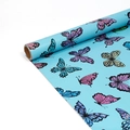 Sparkling sky blue gift wrapping paper roll with glittery butterfly patterns - Fluttering Butterfly / 10m
