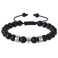 Close-up of personalized matte black beaded bracelet with custom engraved steel beads - Matte Stone - 1 Name