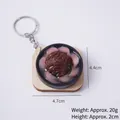 Miniature braised pork food keychain on wooden tray with size markings and silver ring - Cuttlefish Onion Teppanyaki - Keychain