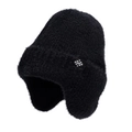 Bonnet d'hiver noir avec protège-oreilles et patch flocon de neige en fausse fourrure - Noir