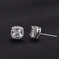 Square hip-hop stud earrings with white cubic zirconia in silver-toned finish - White (Single)