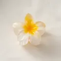 Gradient white and yellow plumeria flower claw clip with a glossy acetate finish - White Yellow Heart [8cm Large]
