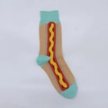 Detailed knit texture of creative hot dog pattern cotton socks with ribbed cuffs - One Size / Hot Dog