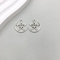 Antique silver star and crescent moon alloy charm pendant for DIY jewelry making - 1Pc Antique Silver Pentagram 17*19mm