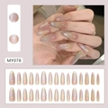 Pink and purple gradient long almond press-on nails set style MY078 for women - MY078 Tie-dye Cat Eye