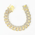Men's hip hop 15mm gold rhombic Cuban link chain with three rows of sparkling rhinestones - 8in/20cm (Bracelet) / Gold