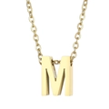 Minimalist gold stainless steel necklace with letter M pendant on a studio background - Letter M(KN234003-Z)