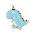 Cartoon blue dinosaur fossil brooch with golden metal edges and a tiny yellow hat decor - Light Blue Dinosaur-Gold Edge