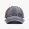 Distressed blue-grey washed denim baseball cap with vintage frayed and worn details - Grey Blue