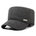 Gorra militar de mezcla de lana gris oscuro para hombre con detalle de metal - Ajustable / Gris