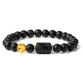 Capricorn zodiac bracelet with matte black agate beads and amber-style accent bead - Capricorn