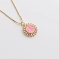 Collar gargantilla vintage de oro con colgante de emoticón rosa y piedras de circonio - Rosa
