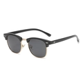 Klassische Clubmaster-Sonnenbrille mit schwarzem Rahmen und goldenem Metallrand-Detail - Glänzend Schwarz Gold Grau Polarisiert C3