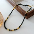 Tiger eye beaded necklace with colorful square stones and gold lobster clasp - Black Agate Necklace XL0315