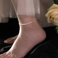 Macro detail of silver pearl anklet on ankle with elegant white rose background - S925 Silver Natural Pearl Crushed Silver Anklet / 925 Silver