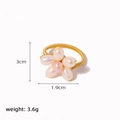 Gold wire wrapped flower ring with white petals and a pink freshwater pearl center - Flower Style (Flower Ring)