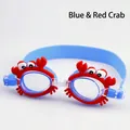 Blue and red crab cartoon swim goggles for kids with adjustable TPE silicone strap - Blue Red Crab