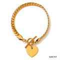 Golden cuban chain bracelet with heart pendant and toggle clasp closure for women - Gold Bracelet (SAK747)
