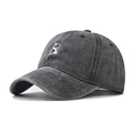 Washed dark gray cotton baseball cap with panda embroidery and vintage distressed finish - Adjustable / Panda Black
