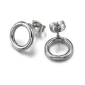Pair of minimalist silver round hoop earrings in polished stainless steel for women - 12mm Circle / Steel