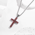 Collana a croce in acciaio inossidabile argento con zirconi rossi incastonati - Rosso (N0171-4)