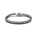 Pulsera multicapa de cuero trenzado negro para hombre con cuentas y cierre magnético - Cuentas de Metal Plateado Cuerda Negra