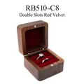 Walnut wood jewelry box with dual slots and red velvet lining for wedding rings - Red-Double Slot-Solid Lid