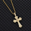 Pendentif croix hip hop doré orné de zircons cubiques brillants sur chaîne torsadée - Or + Chaîne Twist 24 pouces*3mm