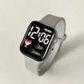 Grey silicone LED digital square watch with heart display for kids and students - Gray