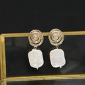 Baroque pearl drop earrings with golden spiral studs and 925 silver needles - Lollipop Stud White Square Baroque