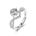 Silberner Kronen-Paarring mit einem Karat Zirkon und wellenförmigem verstellbarem Band - Einstellbar Offen / V-förmiger Pavé-Damenstil (JZ484)