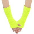 Neon yellow rib-knit long fingerless gloves providing warmth and vibrant style - One Size / Neon Yellow