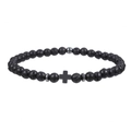 Bracciale da uomo in pietra lavica nera da 4mm con ciondolo a croce per coppie - Pietra lavica