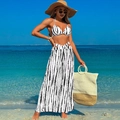 Three-piece black and white tie-dye bikini set with high waist cutout wide leg pants - S / Top And Bottom / Black & White Tie-Dye
