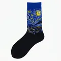 Chaussettes mi-hautes en coton avec imprimé peinture Van Gogh Nuit Étoilée en bleu foncé - Taille unique / Motif 9/La Nuit étoilée