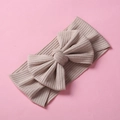 Oatmeal ribbed knit baby headband with high elasticity and large decorative bow - Oatmeal