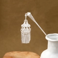 Silver hollow hair stick with geometric fringe for Hanfu traditional hair styling - Filigree Hollow Row Tassel (F381)